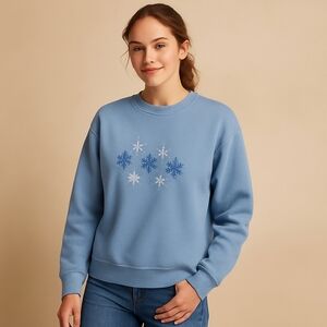 Vintage ME Sportswear Snowflake Embroidered Blue Sweatshirt XL Winter Cozy Soft